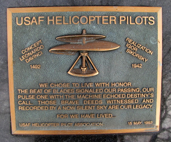 USAF HELICOPTER PILOTS MEMORIAL PLAQUE