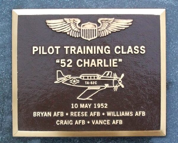 PILOT TRAINING CLASS “52 CHARLIE” WAR MEMORIAL PLAQUE