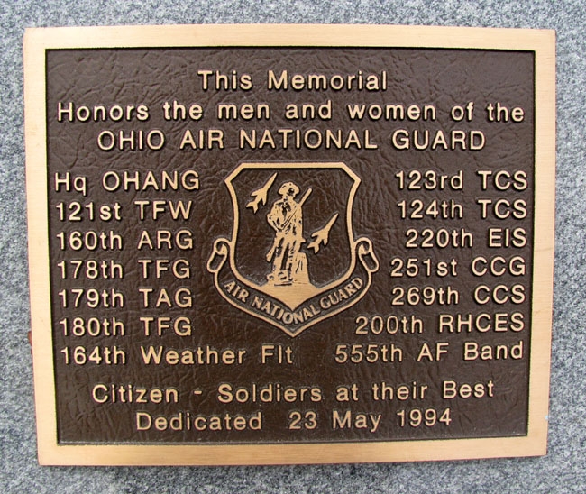 OHIO AIR NATIONAL GUARD WAR MEMORIAL PLAQUE