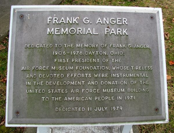 FRANK G. ANGER MEMORIAL PARK PLAQUE