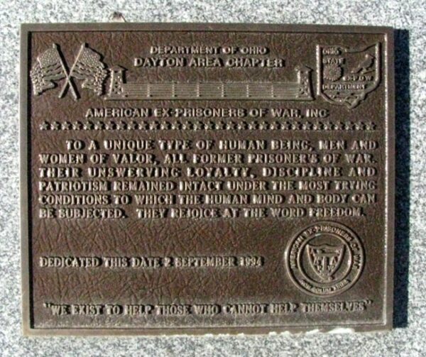 AMERICAN EX-PRISONERS OF WAR DEPARTMENT OF OHIO MEMORIAL PLAQUE
