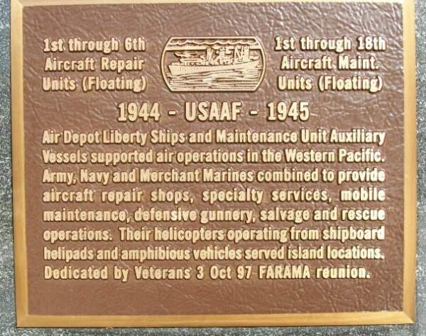1ST THROUGH 6TH AIRCRAFT REPAIR UNITS (FLOATING) WAR MEMORIAL PLAQUE