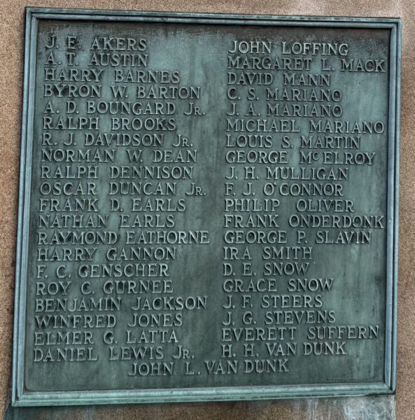 HILLBURN WORLD WAR VETERANS MEMORIAL PLAQUE