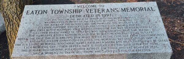 EATON TOWNSHIP VETERANS MEMORIAL STONE A