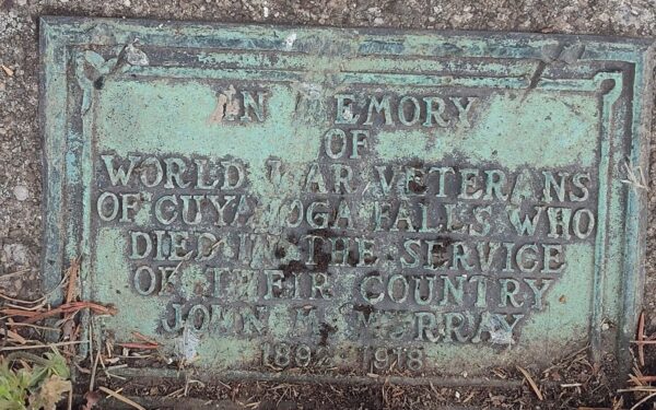 JOHN M. MURRAY WORLD WAR VETERAN OF CUYAHOGA FALLS WAR MEMORIAL PLAQUE