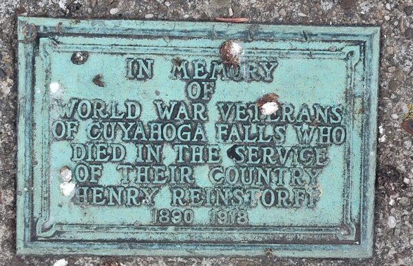 HENRY REINSTORFF WORLD WAR VETERAN OF CUYAHOGA FALLS WAR MEMORIAL PLAQUE