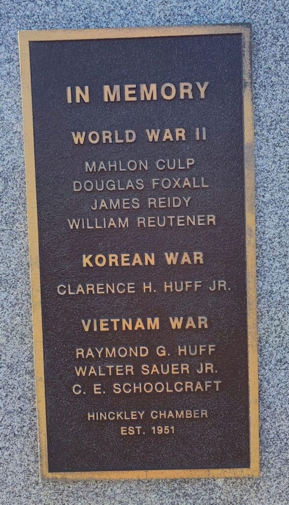 HINCKLEY CHAMBER WAR VETERANS MEMORIAL PLAQUE