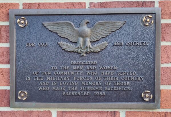VALLEY CITY FOR GOD AND COUNTRY WAR MEMORIAL PLAQUE