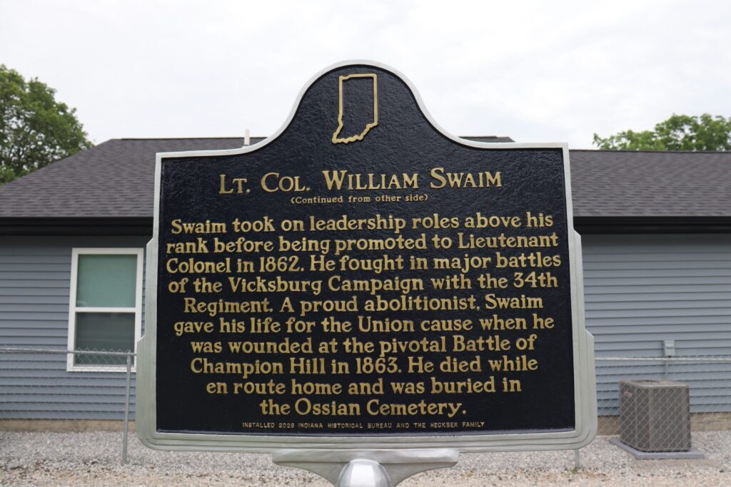 LT. COL. WILLIAM SWAIM WAR MEMORIAL MARKER BACK