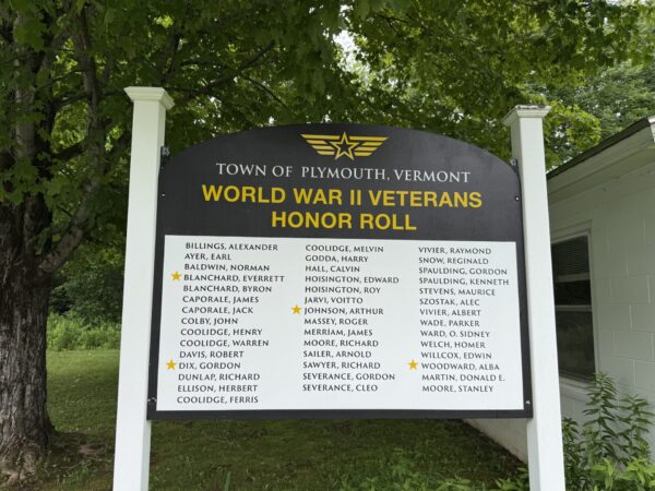 TOWN OF PLYMOUTH, VERMONT WORLD WAR II VETERANS HONOR ROLL MEMORIAL MARKER