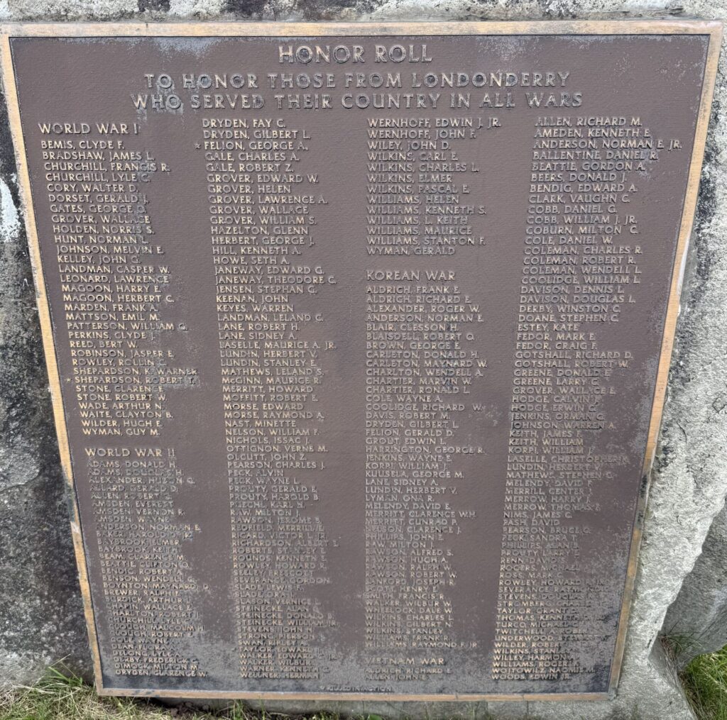 LONDONDERRY ALL WARS VETERANS MEMORIAL PLAQUE