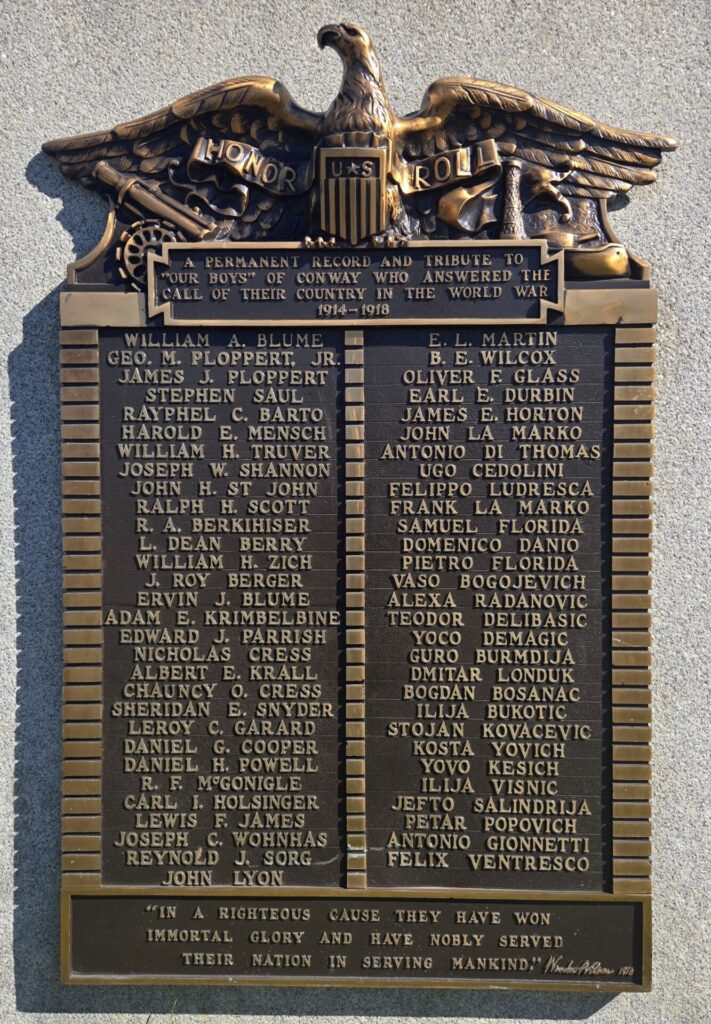 “OUR BOYS” OF CONWAY WORLD WAR MEMORIAL PLAQUE