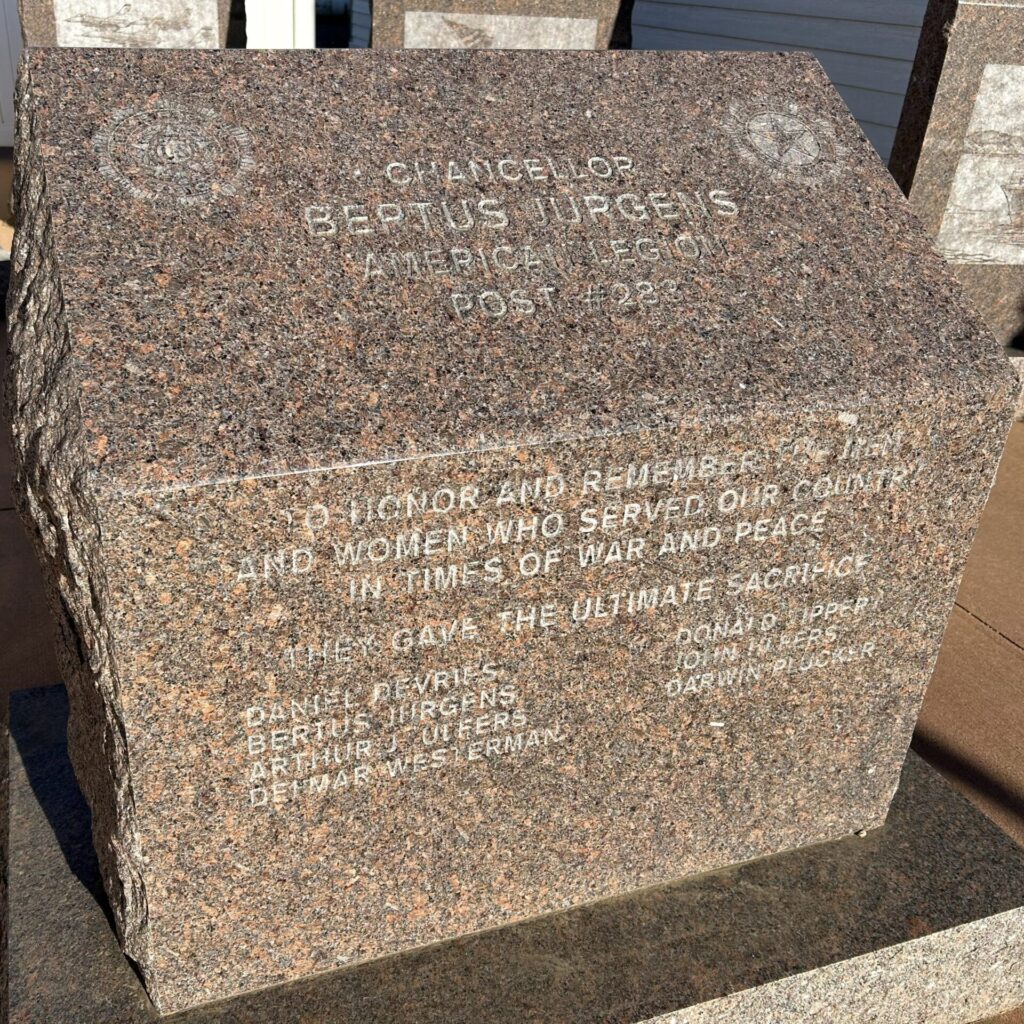 CHANCELLOR BERTUS JURGENS AMERICAN LEGION POST #283 WAR MEMORIAL STONE A