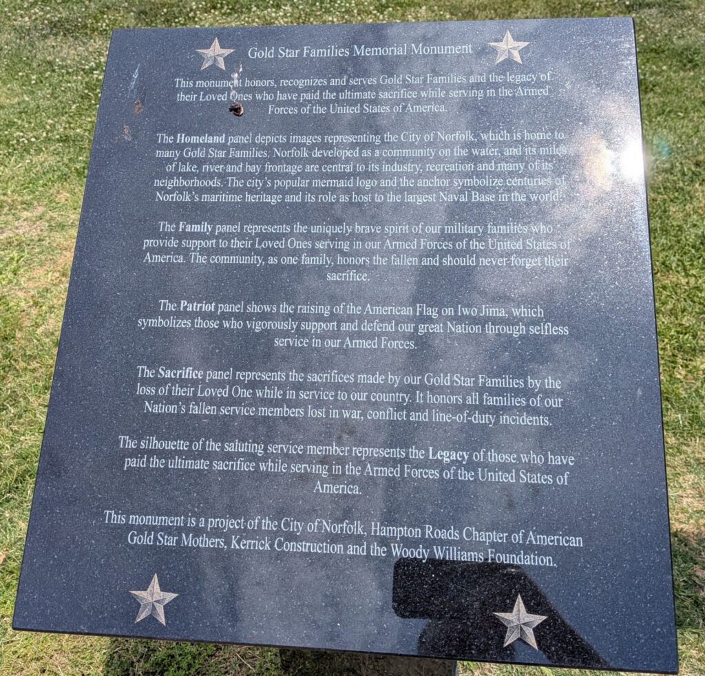 NORFOLK GOLD STAR FAMILIES MEMORIAL MONUMENT STONE