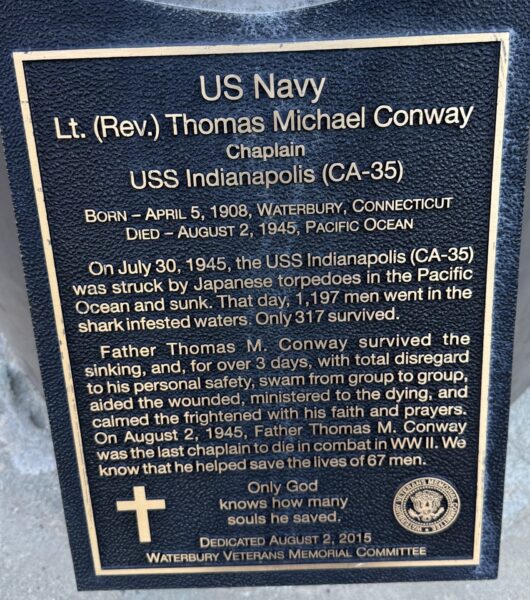 US NAVY LT. (REV.) THOMAS MICHAEL CONWAY CHAPLAIN WAR MEMORIAL PLAQUE
