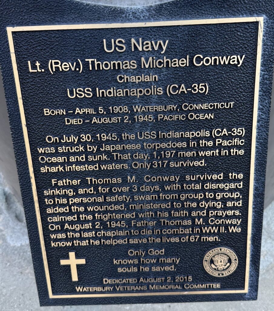 US NAVY LT. (REV.) THOMAS MICHAEL CONWAY CHAPLAIN WAR MEMORIAL PLAQUE