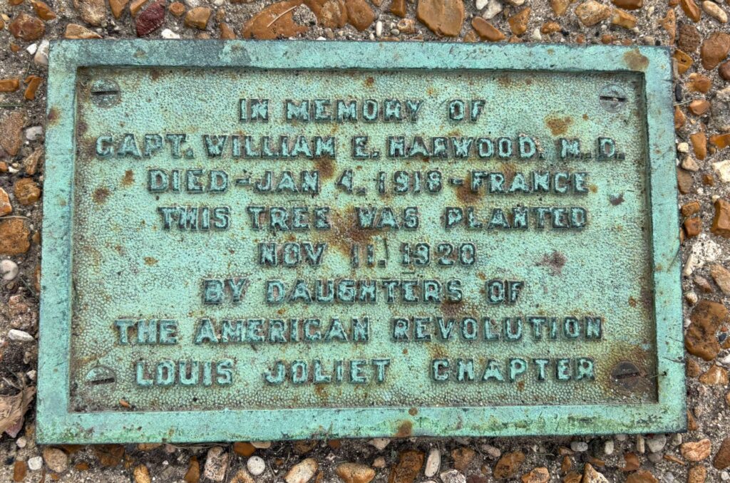 CAPT. WILLIAM E. HARWOOD, M.D. WAR MEMORIAL TREE PLAQUE