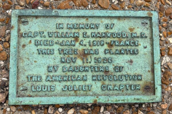 CAPT. WILLIAM E. HARWOOD, M.D. WAR MEMORIAL TREE PLAQUE