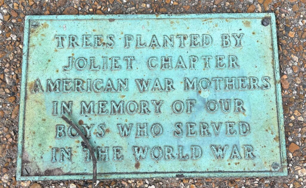 JOLIET CHAPTER AMERICAN WAR MOTHERS MEMORIAL TREES PLAQUE