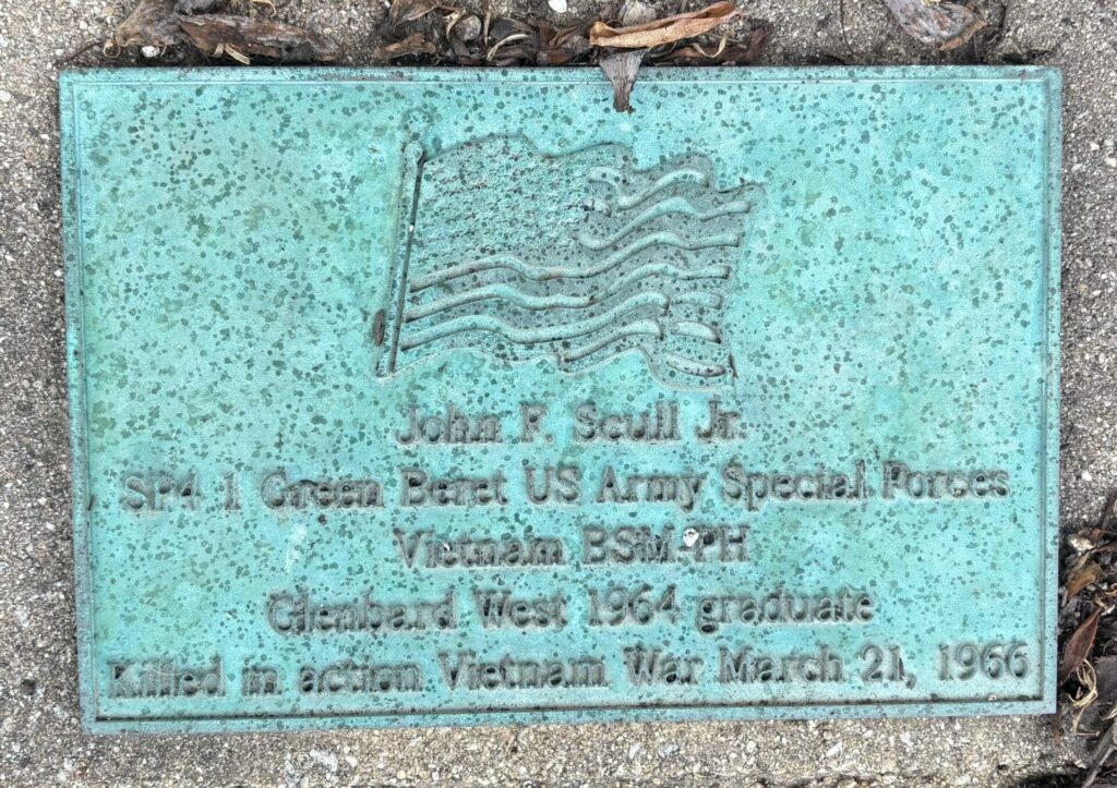 JOHN F. SCULL JR. WAR MEMORIAL TREE PLAQUE