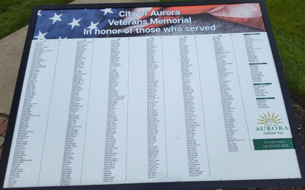 CITY OF AURORA VETERANS MEMORIAL PLAQUE