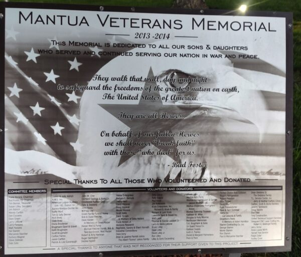 MANTUA VETERANS MEMORIAL PLAQUE