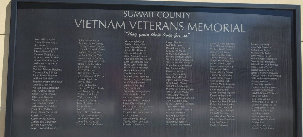 SUMMIT COUNTY VIETNAM VETERANS MEMORIAL “THEY GAVE THEIR LIVES FOR US” PLAQUE