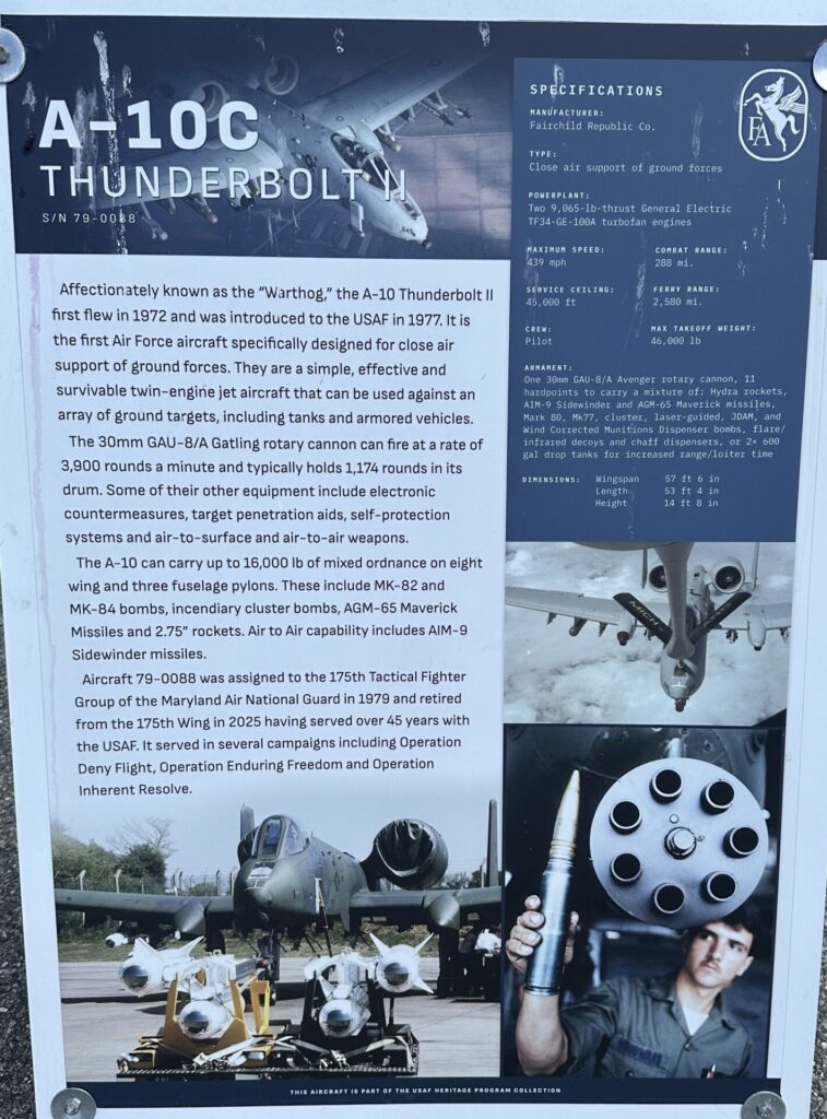 A-10C THUNDERBOLT II WAR MEMORIAL AIRCRAFT PLAQUE