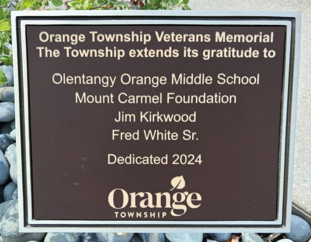 ORANGE TOWNSHIP VETERANS MEMORIAL PLAQUE B