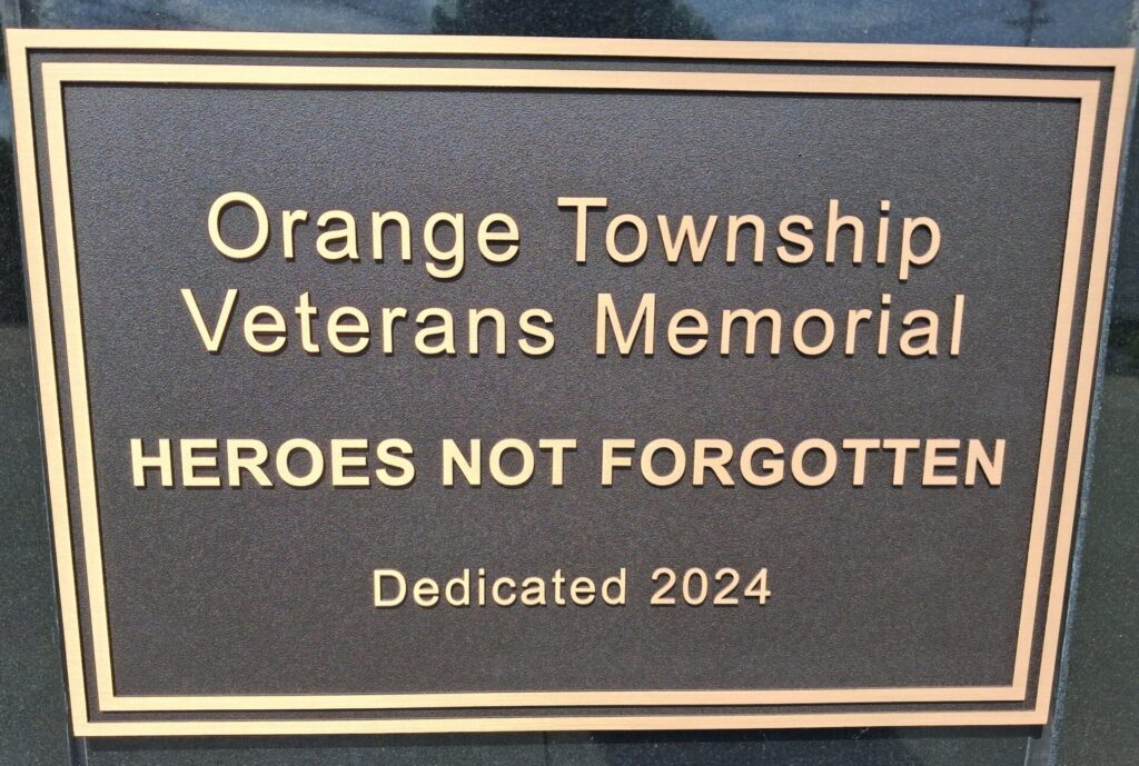 ORANGE TOWNSHIP VETERANS MEMORIAL PLAQUE A