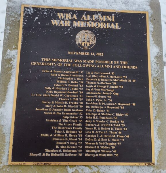 WESTERN RESERVE ACADEMY ALUMNI WAR MEMORIAL PLAQUE A