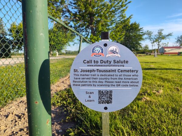 ST. JOSEPH-TOUSSAINT CEMETERY CALL TO DUTY SALUTE WAR MEMORIAL PLAQUE