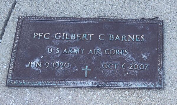 PFC GILBERT C BARNES WAR MEMORIAL PLAQUE