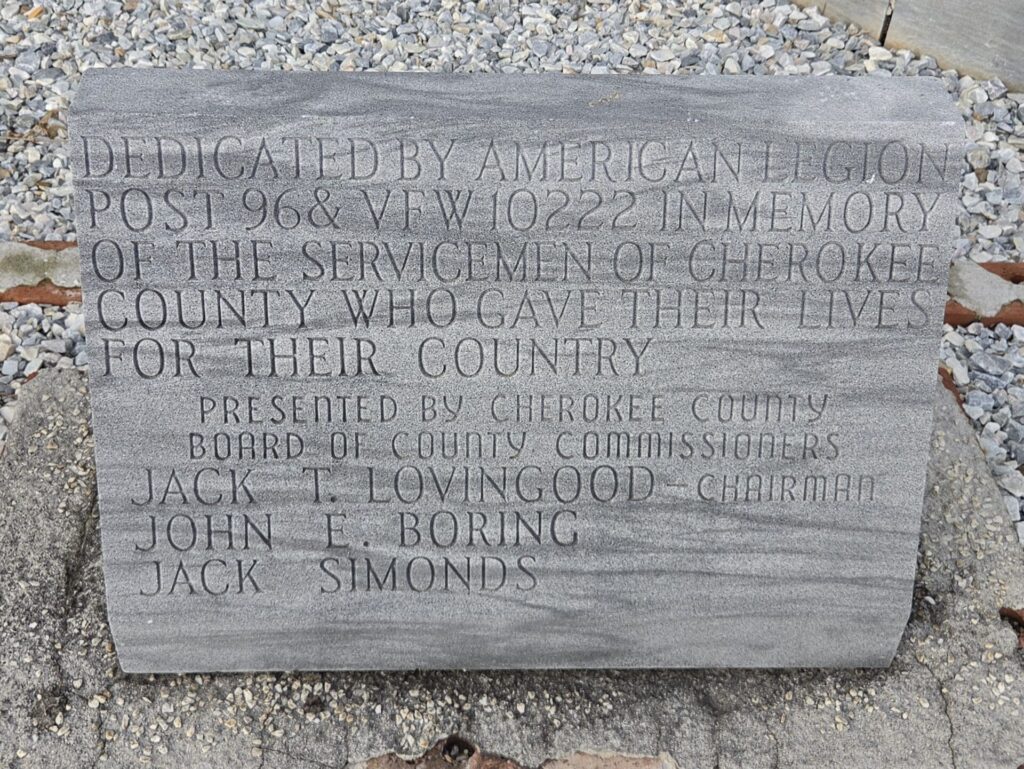 CHEROKEE COUNTY SUPREME SACRIFICE WAR MEMORIAL STONE
