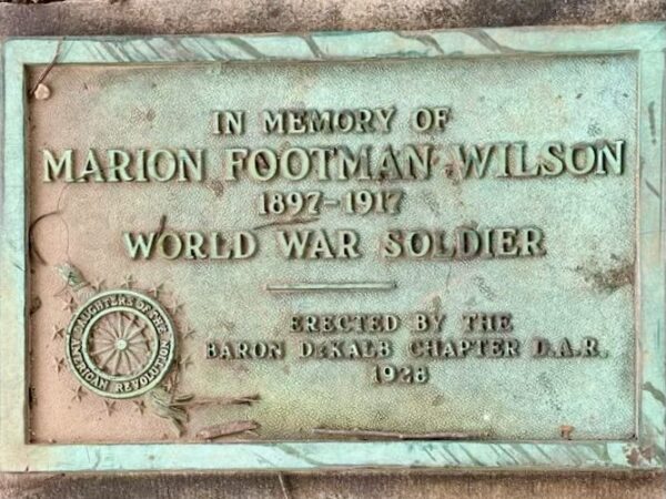 MARION FOOTMAN WILSON WAR MEMORIAL TREE PLAQUE