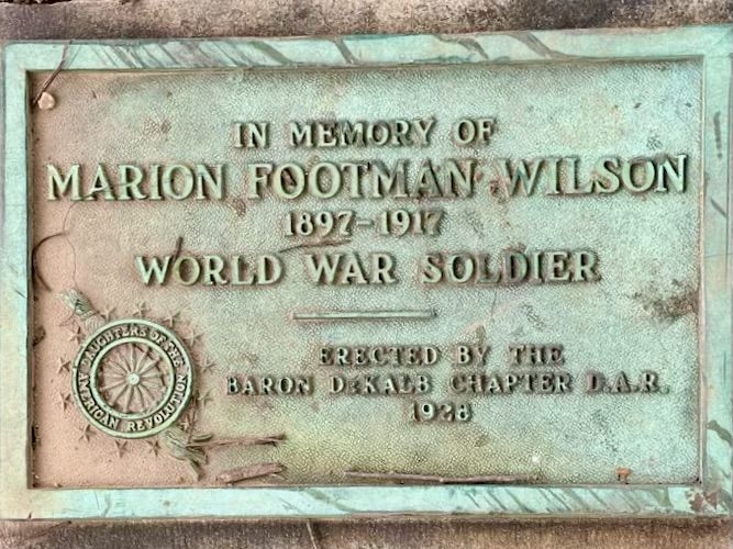 MARION FOOTMAN WILSON WAR MEMORIAL TREE PLAQUE