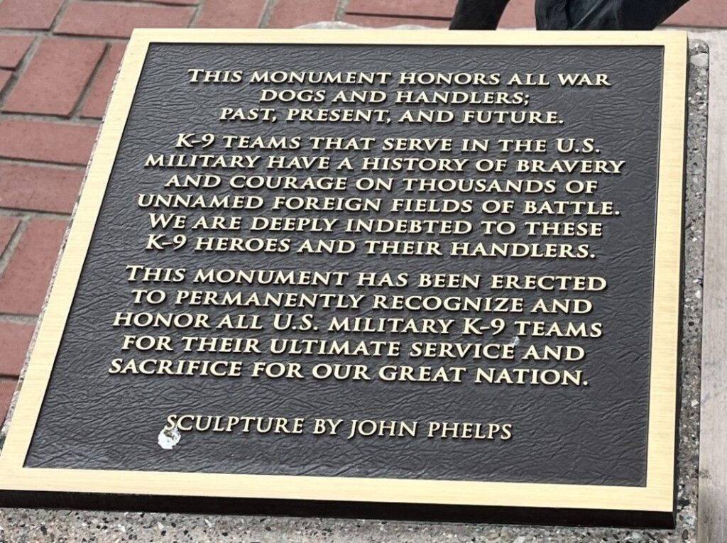 ALL U.S. MILITARY K-9 TEAMS WAR MEMORIAL PLAQUE