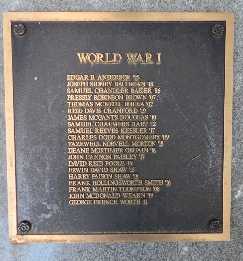 DAVIDSON COLLEGE WAR VETERANS MEMORIAL PLAQUE B