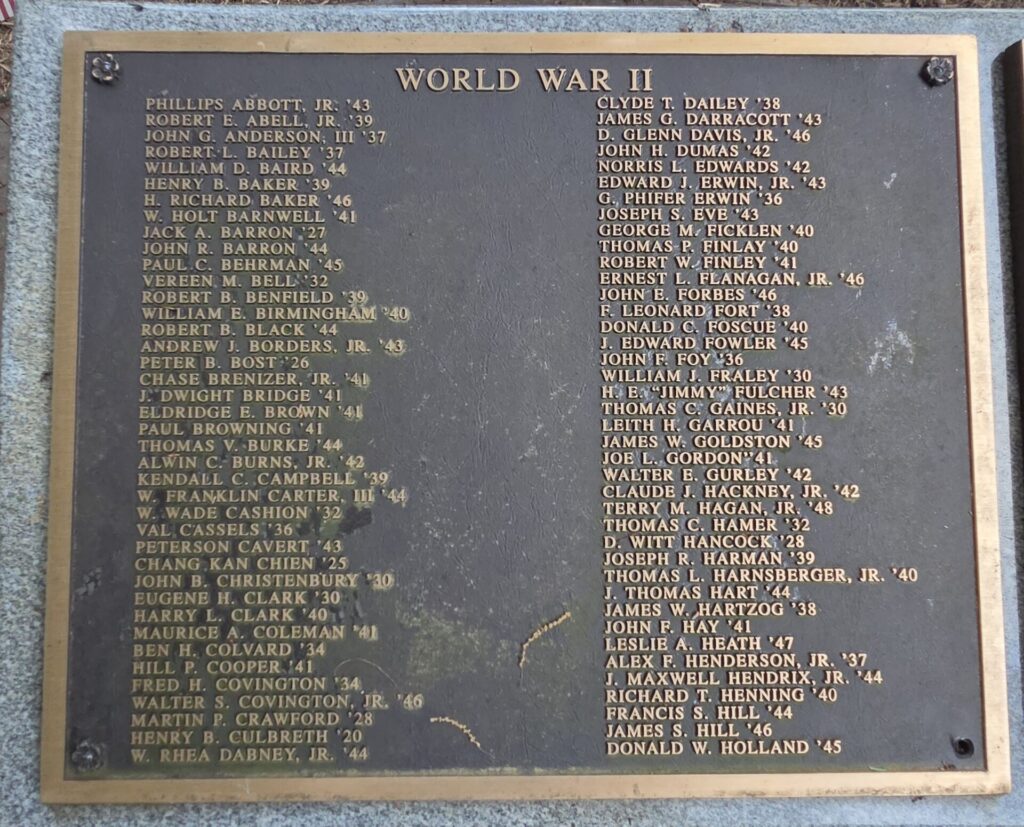 DAVIDSON ALUMNI SUPREME SACRIFICE WORLD WAR II MEMORIAL PALQUE A