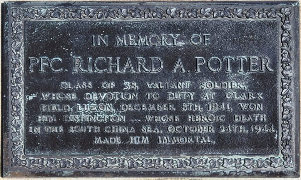 PFC RICHARD A. POTTER WAR MEMORIAL FLAGPOLE PLAQUE