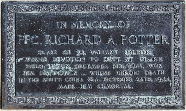 PFC RICHARD A. POTTER WAR MEMORIAL FLAGPOLE PLAQUE
