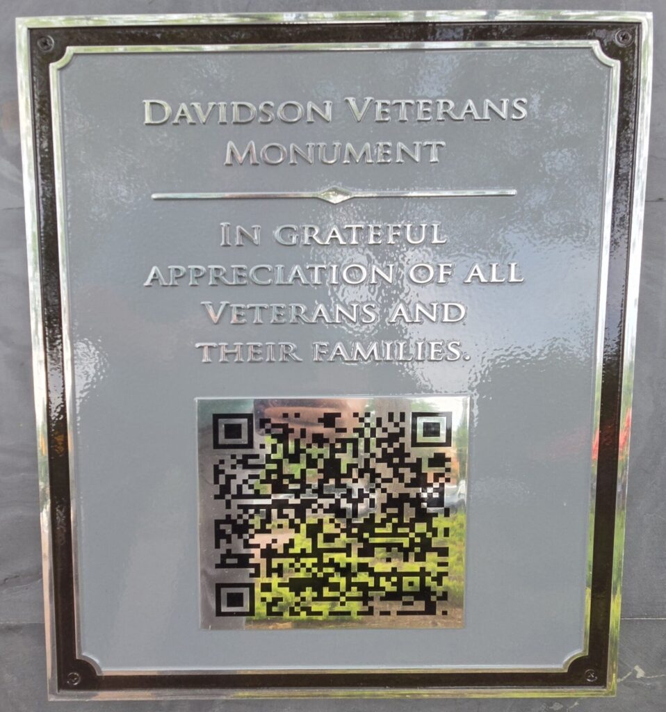 DAVIDSON VETERANS MONUMENT PLAQUE