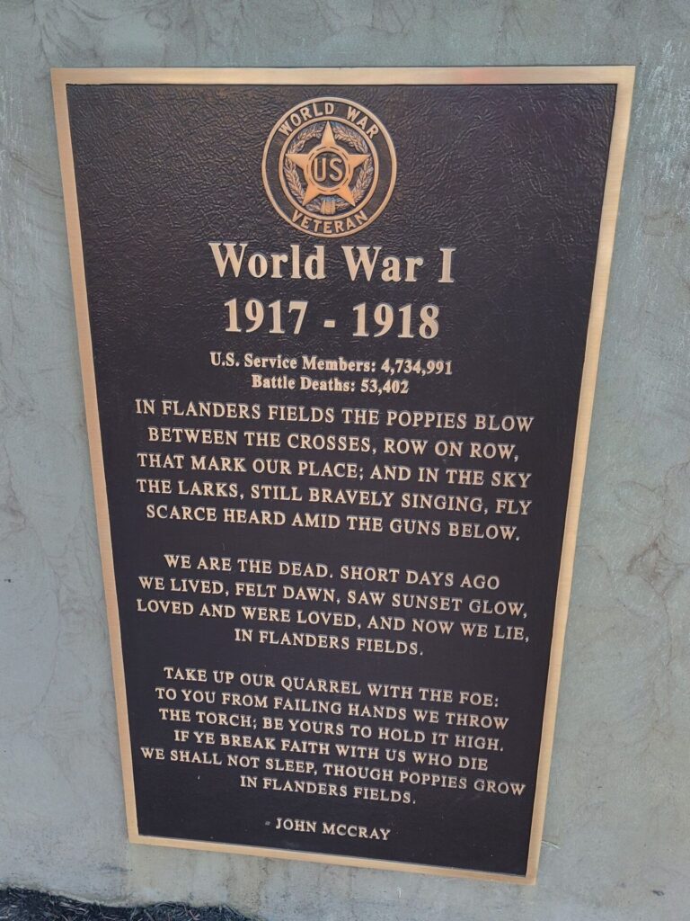 NORTH RIDGEVILLE WORLD WAR I MEMORIAL PLAQUE