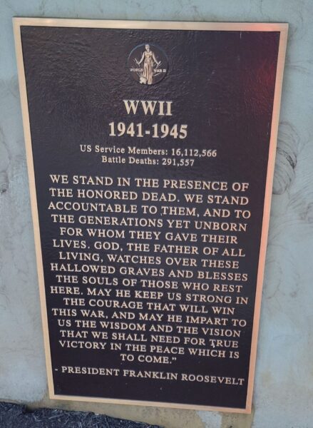 NORTH RIDGEVILLE WORLD WAR II MEMORIAL PLAQUE