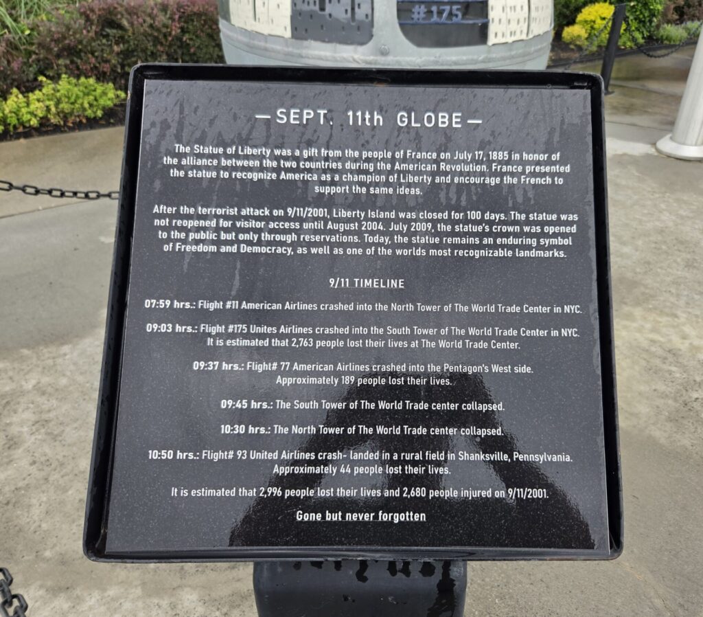 SEPT. 11TH GLOBE MEMORIAL PLAQUE