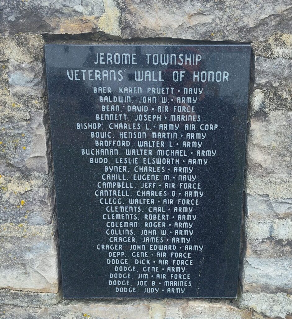 JEROME TOWNSHIP VETERANS WALL OF HONOR MEMORIAL STONE A