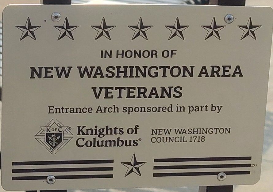 NEW WASHINGTON AREA VETERANS WAR MEMORIAL PLAQUE