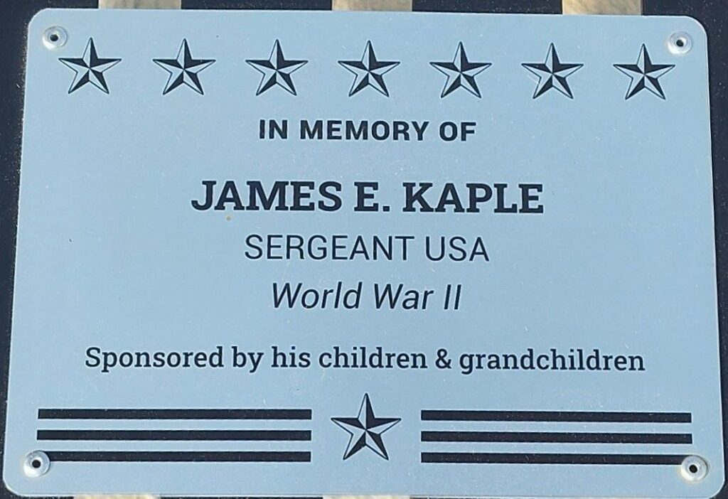 JAMES E. KAPLE WAR MEMORIAL PLAQUE