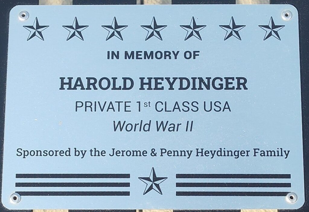 HAROLD HEYDINGER WAR MEMORIAL PLAQUE