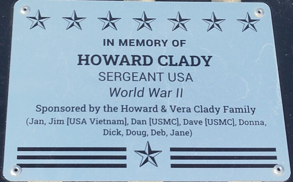 HOWARD CLADY WAR MEMORIAL PLAQUE